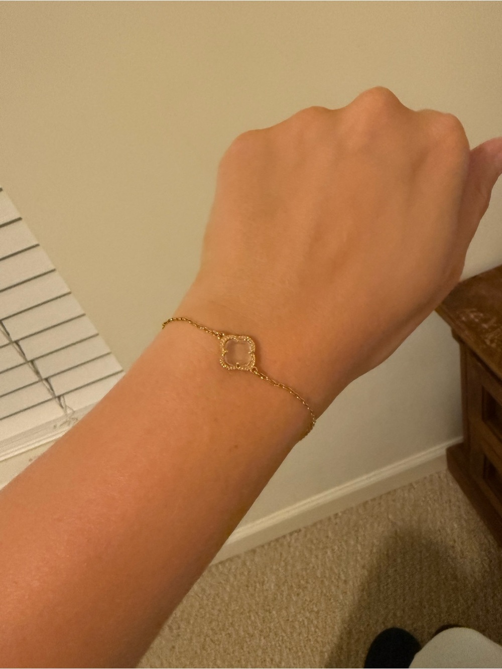Delicate 14k Solid Gold Clover Charm Chain Bracelet